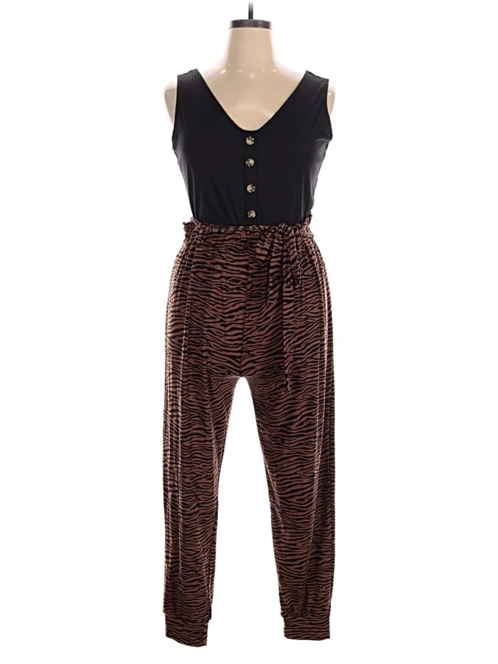 Women’s Brown Tiger-Print Paperbag Waist Pants